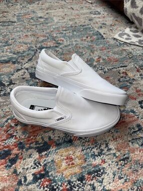 Vans Women's Classic Slip-On Sneakers in Wide White
